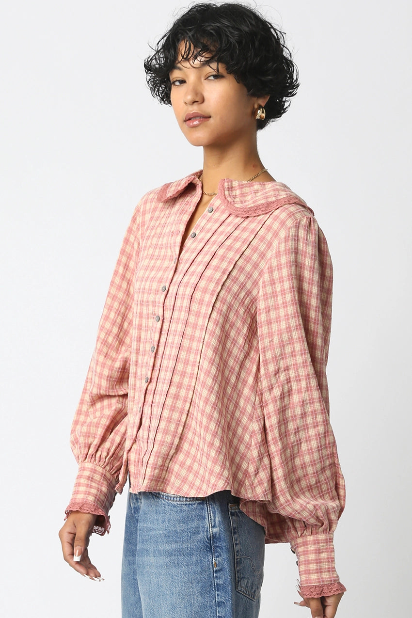 OLIVACEOUS Alexis Plaid Blouse