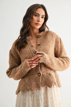 Tanya Textured Cardigan With Scalloped Hem