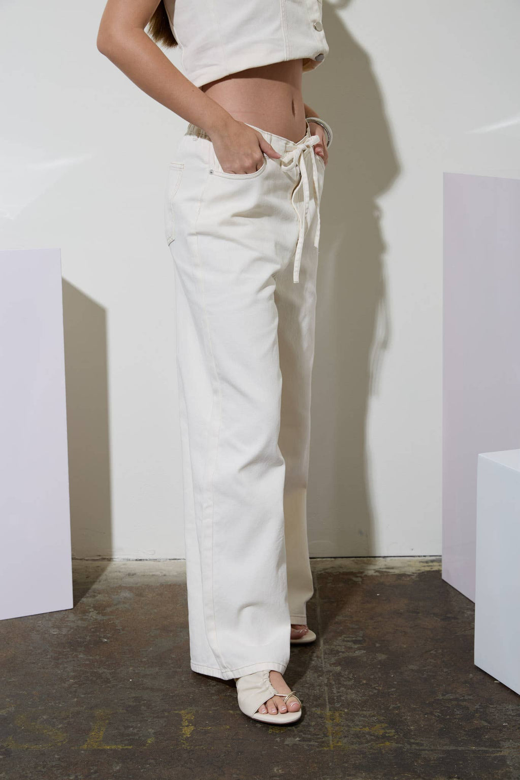 Drawstring Cream Denim Pants