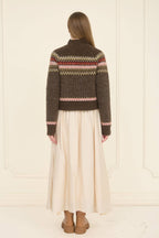 MOON RIVER Fair Isle Mock Neck Button Down Cardigan