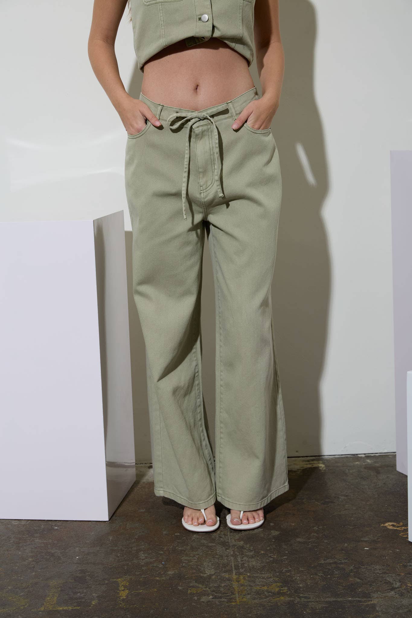 Drawstring Cream Denim Pants