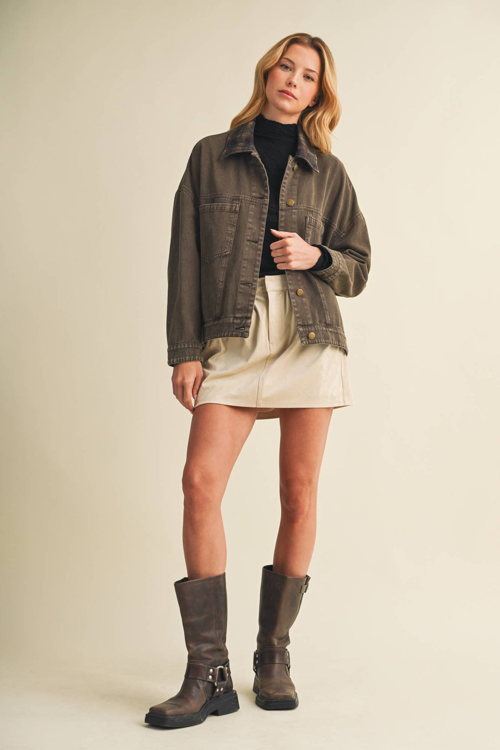 Penelope Plaid Collar Vintage Washed Jacket