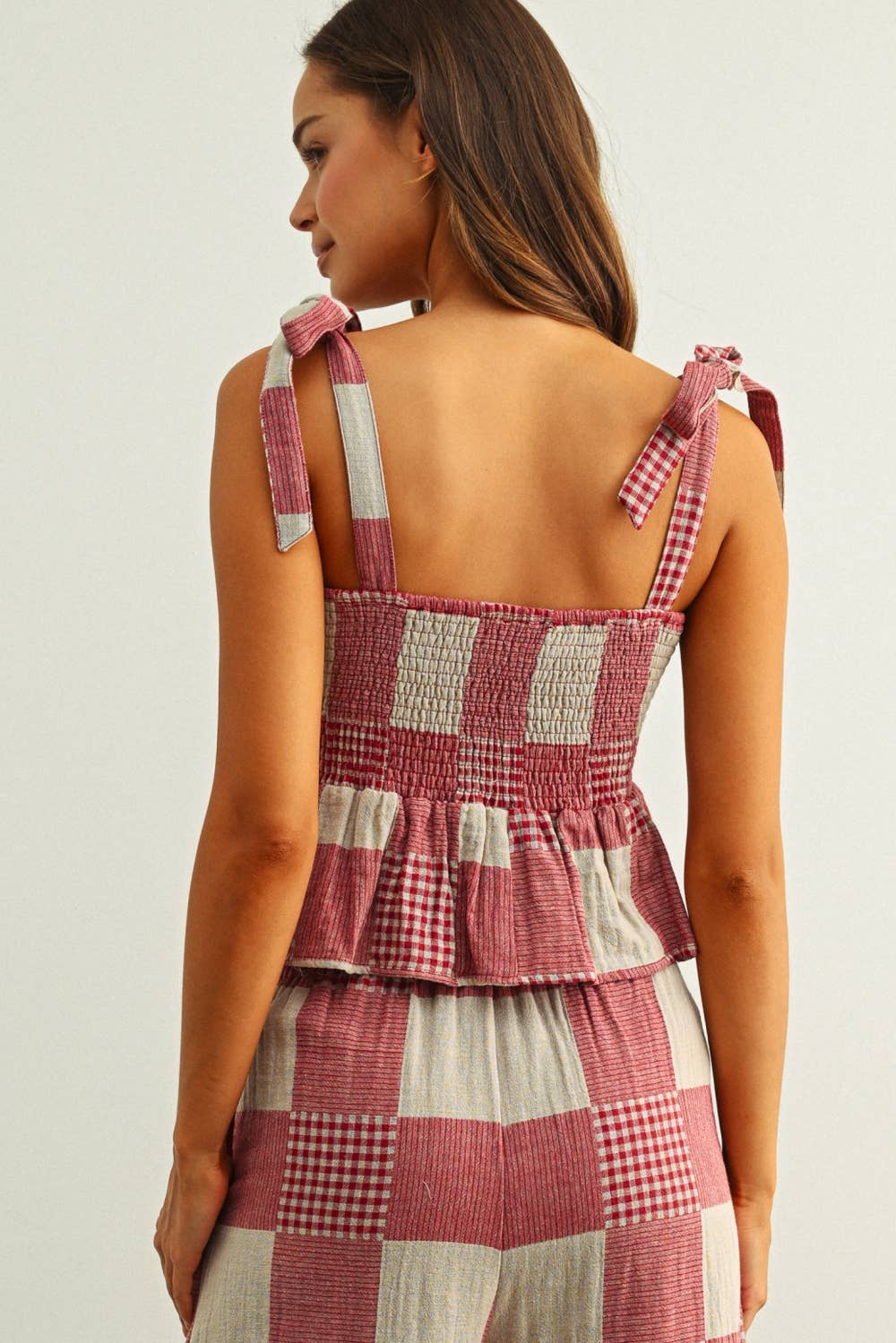 Gingham and Stripe Patch Effect Top