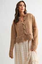 Tanya Textured Cardigan With Scalloped Hem