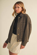 Penelope Plaid Collar Vintage Washed Jacket