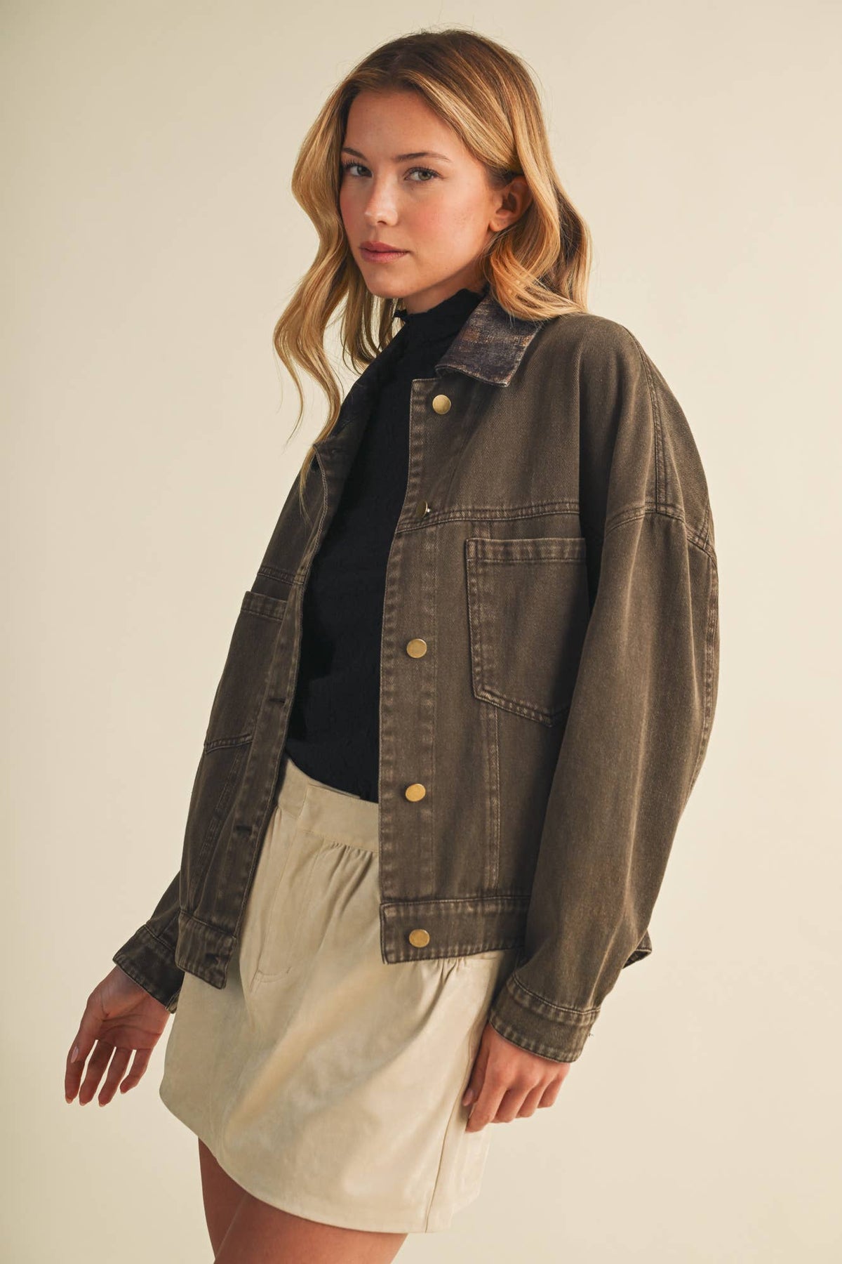 Penelope Plaid Collar Vintage Washed Jacket