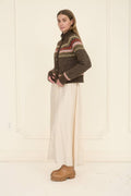 MOON RIVER Fair Isle Mock Neck Button Down Cardigan