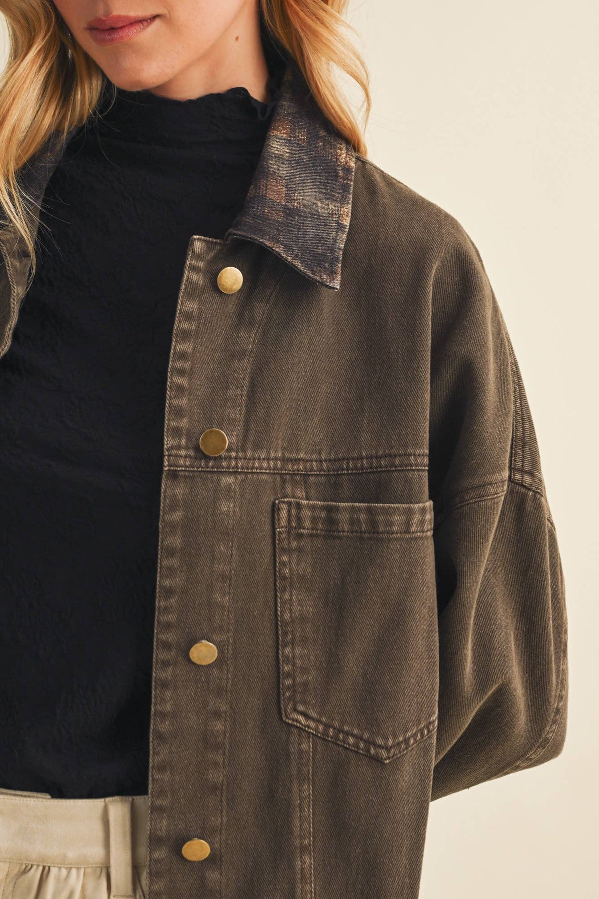 Penelope Plaid Collar Vintage Washed Jacket