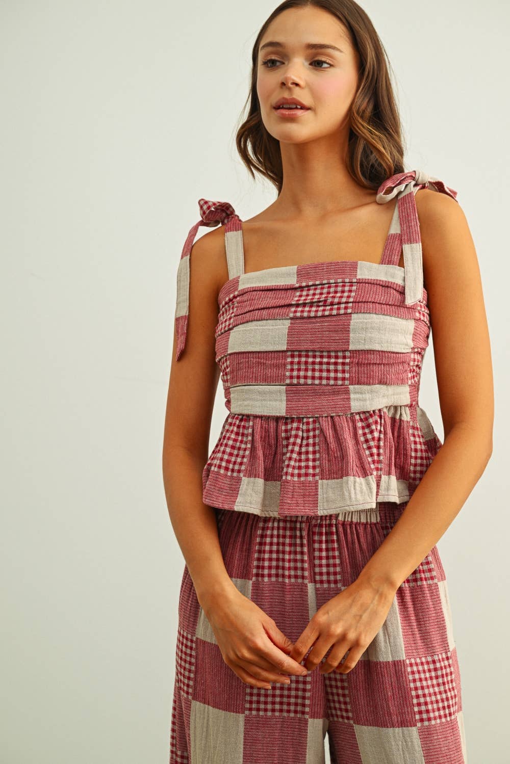 Gingham and Stripe Patch Effect Top