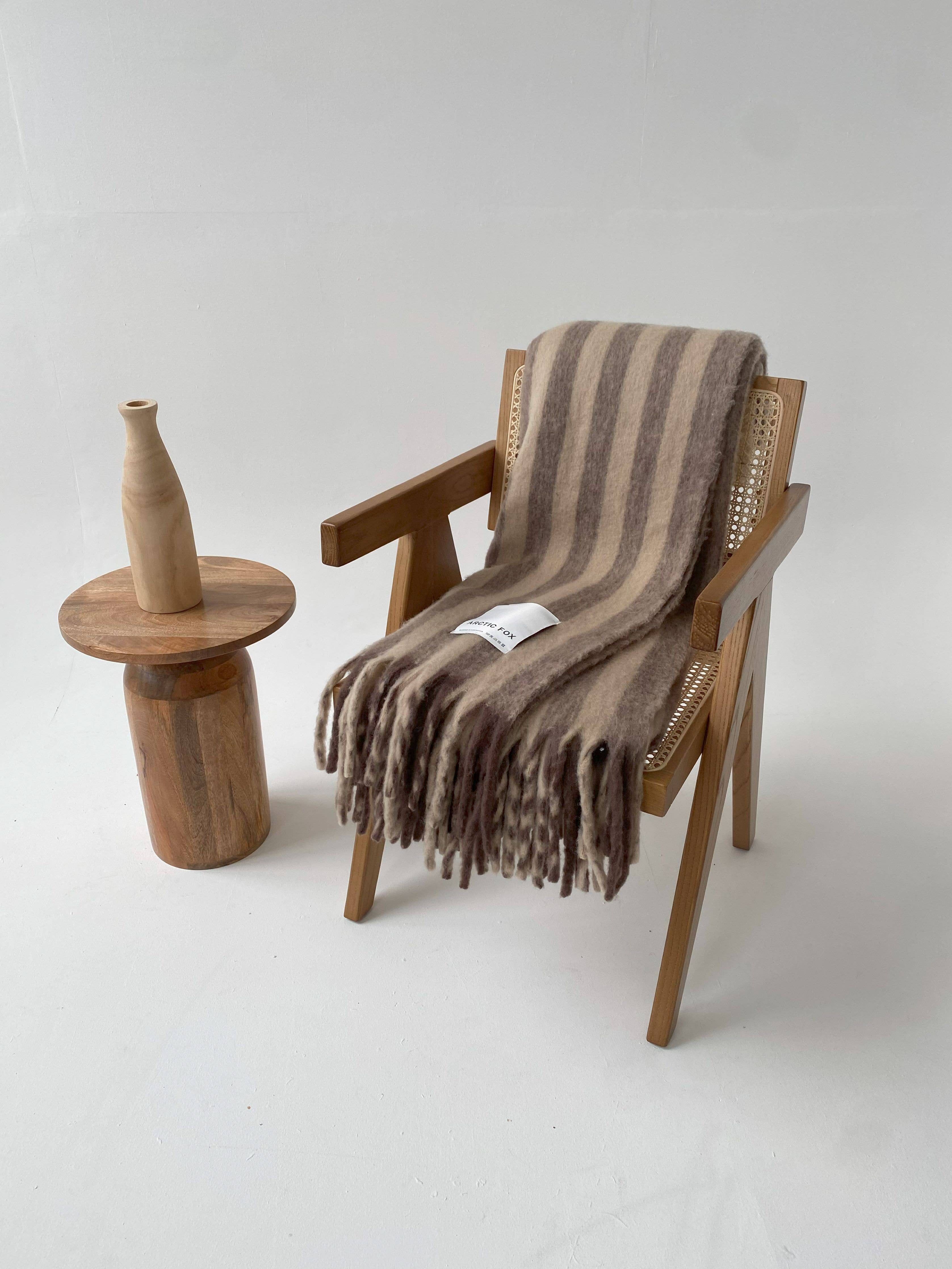 ARCTIC FOX Wool Stripe Throw - Burnt Umber Stripe