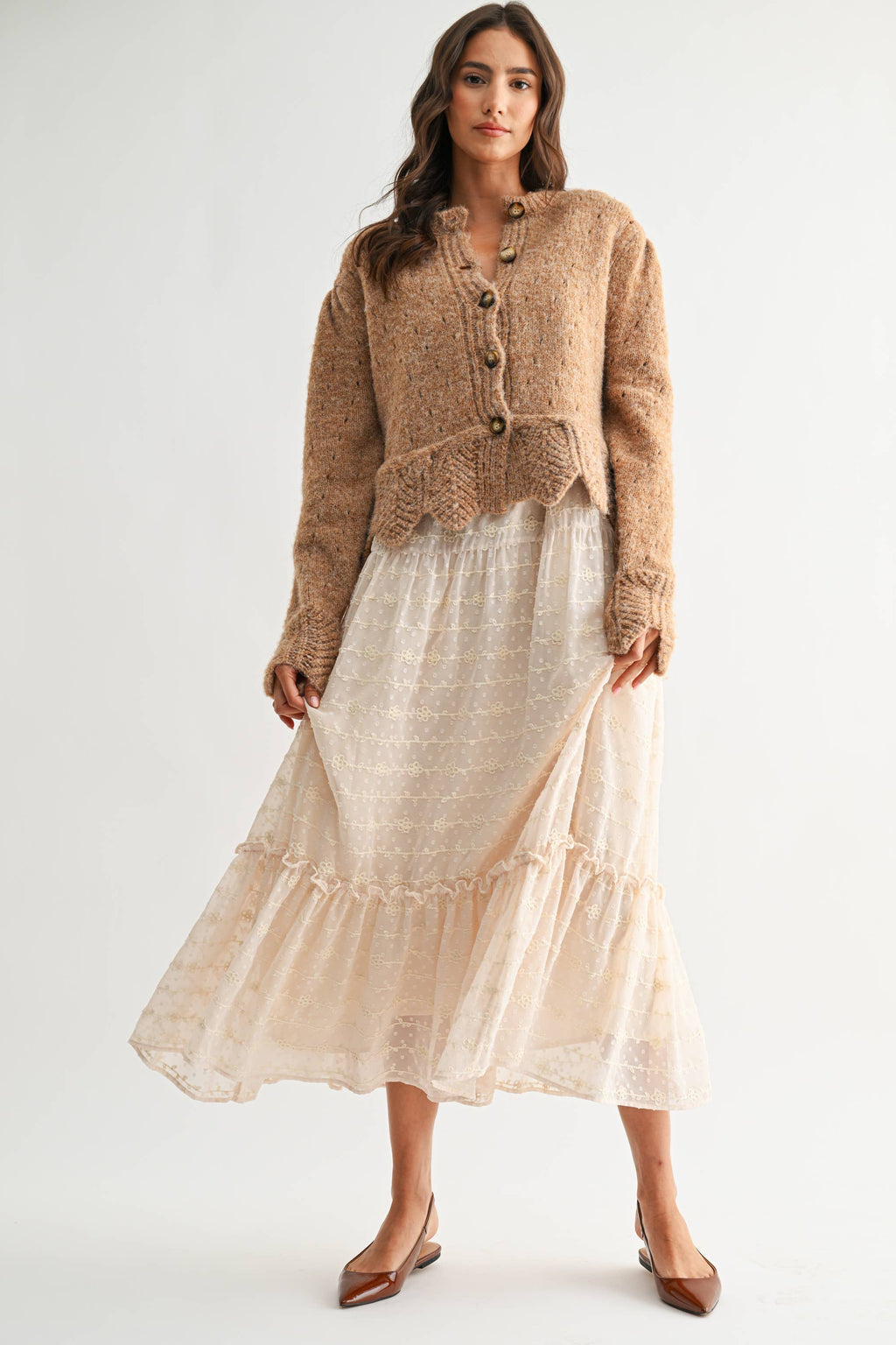 Tanya Textured Cardigan With Scalloped Hem