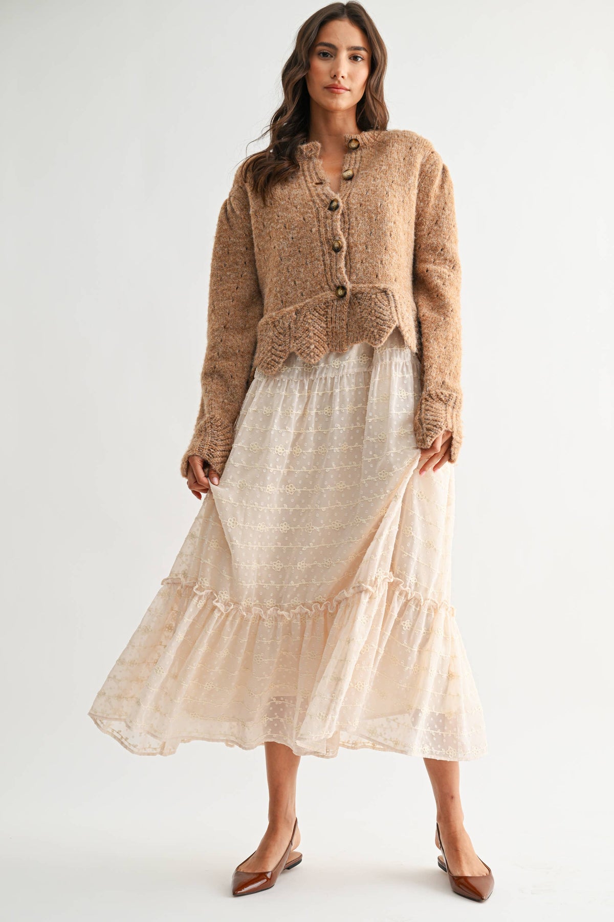 Tanya Textured Cardigan With Scalloped Hem