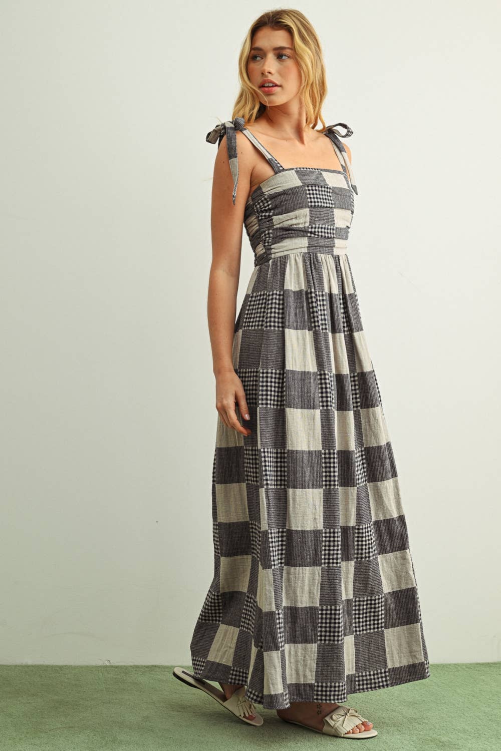 Gingham and Stripe Patch Effect Dress
