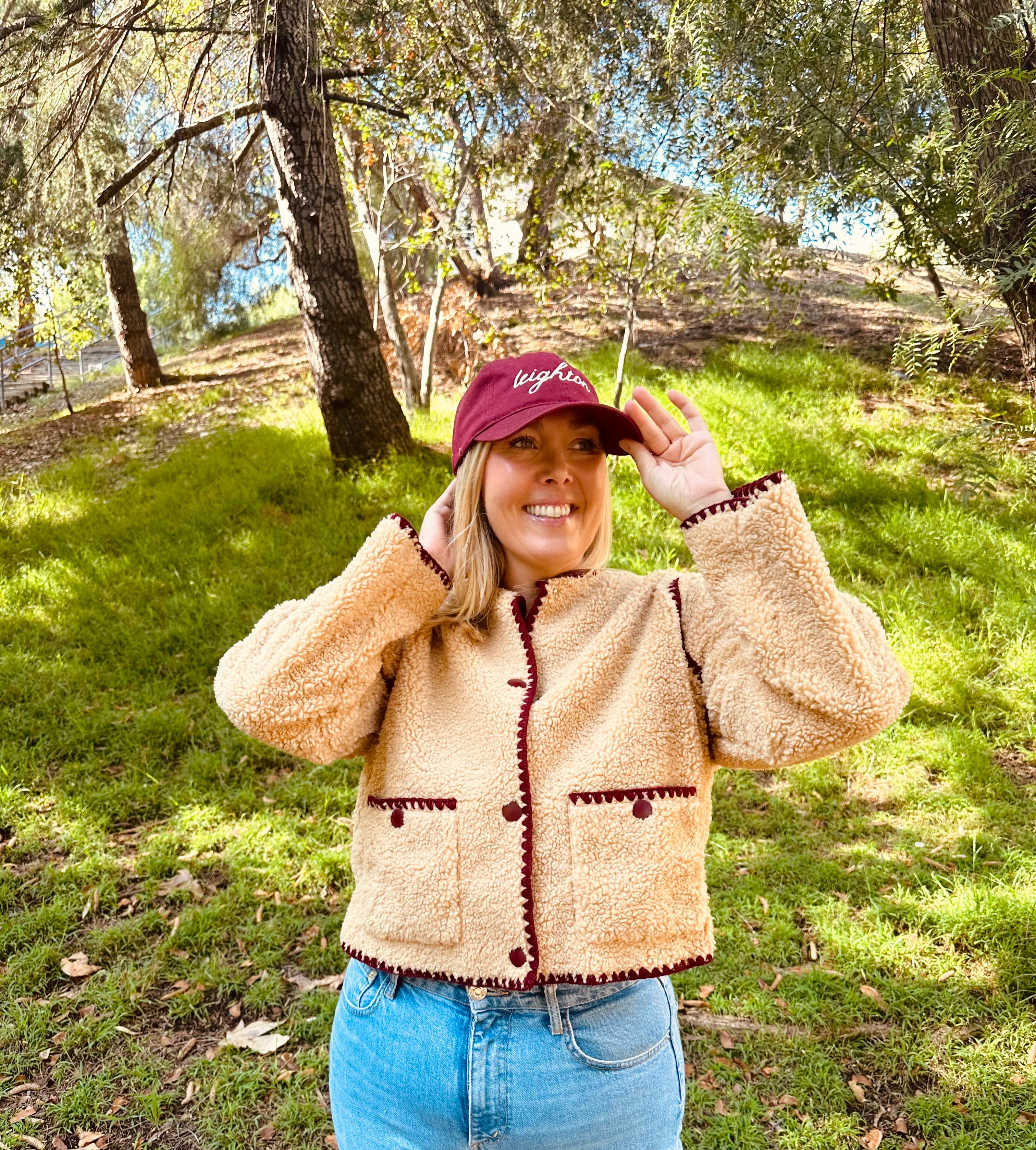 SKIES ARE BLUE Sherpa Jacket with Contrast Stitch