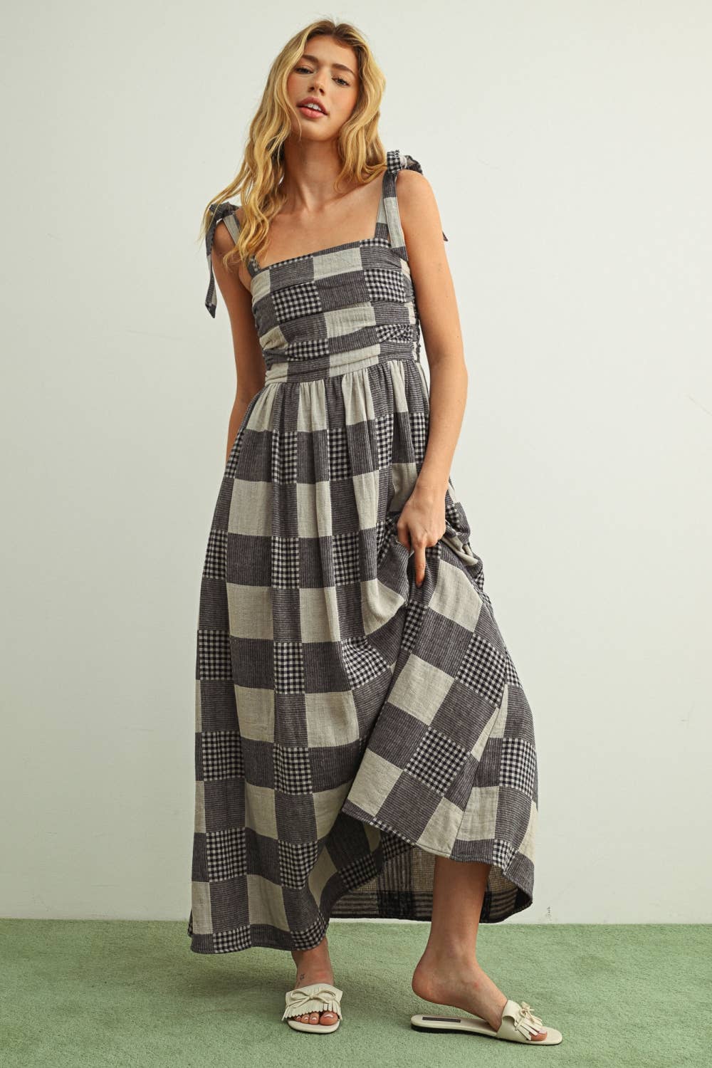 Gingham and Stripe Patch Effect Dress