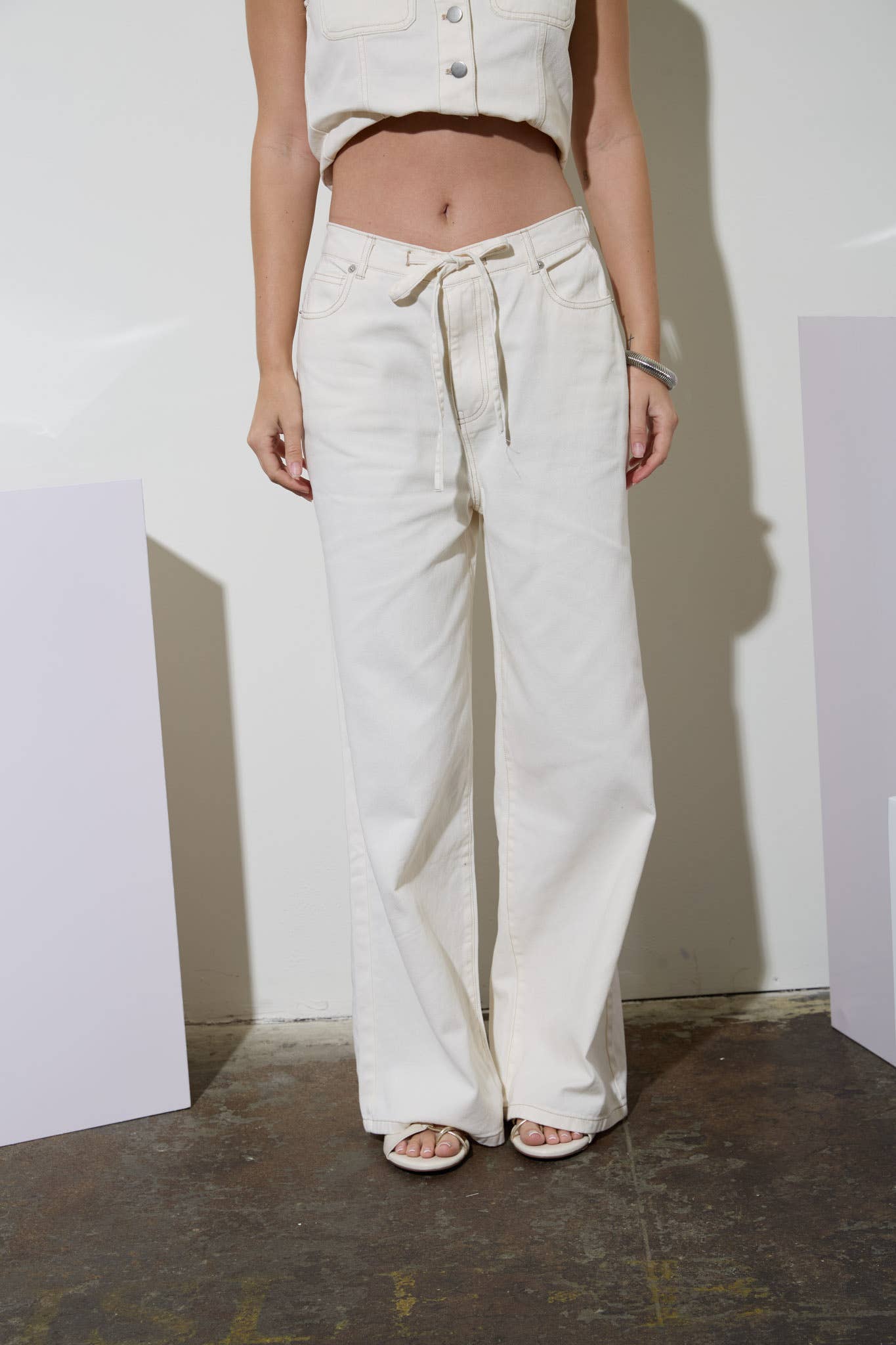Drawstring Cream Denim Pants