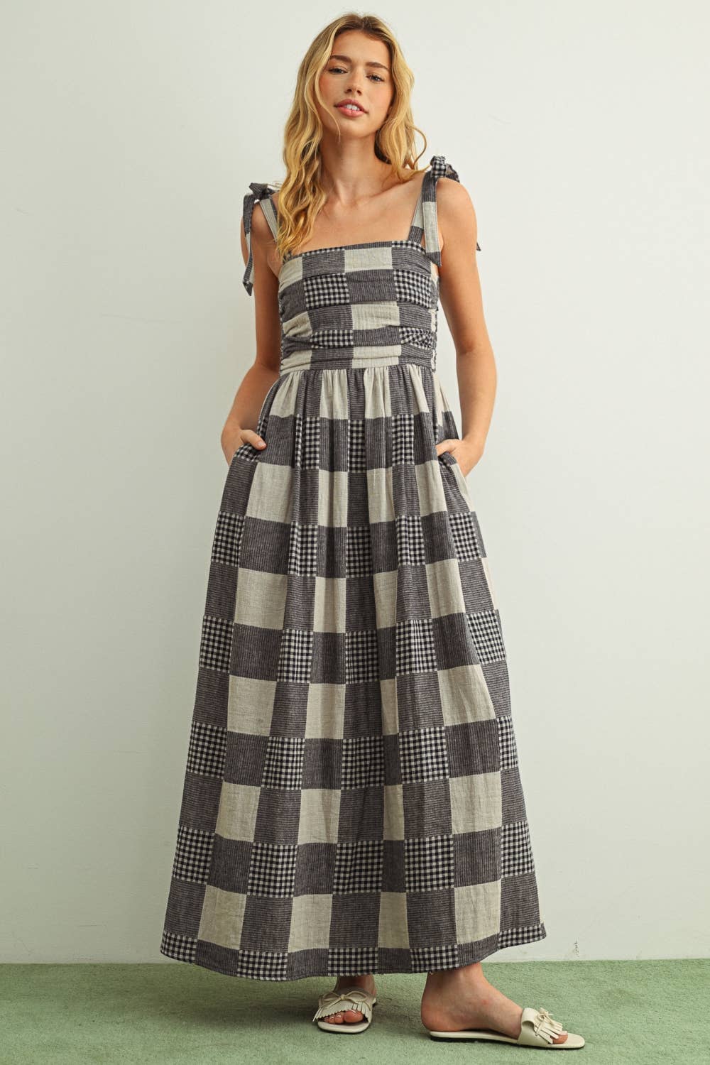 Gingham and Stripe Patch Effect Dress