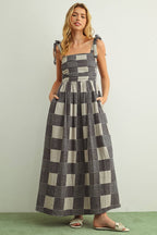 Gingham and Stripe Patch Effect Dress