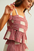 Gingham and Stripe Patch Effect Top