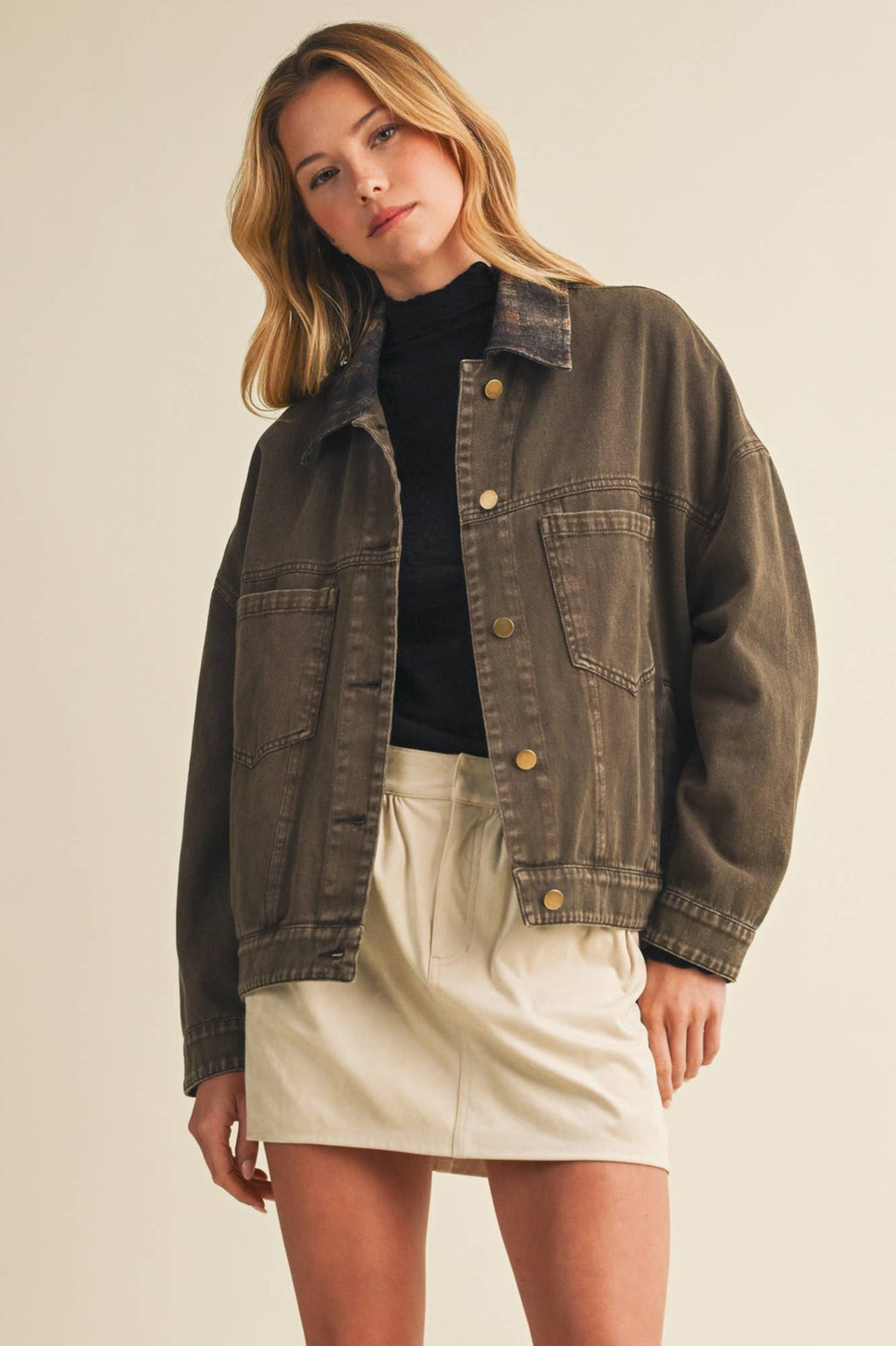 Penelope Plaid Collar Vintage Washed Jacket