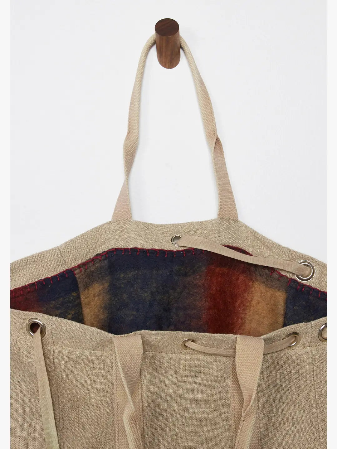 LOVESTITCH Large Reversible Canvas Tote Bag with Navy Plaid Interior