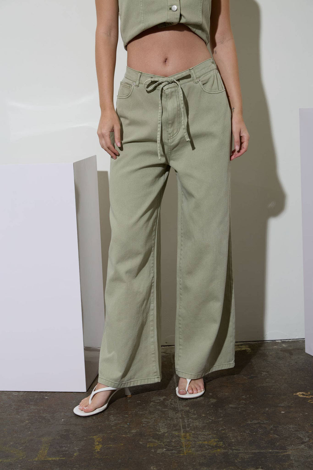 Drawstring Cream Denim Pants