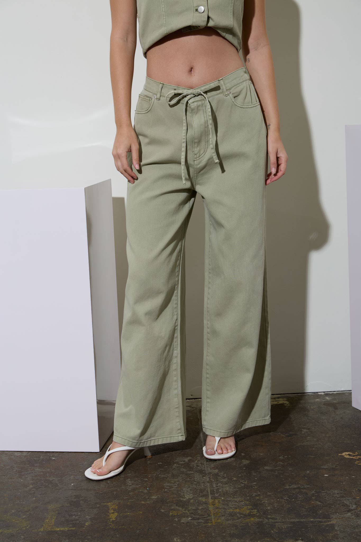 Drawstring Cream Denim Pants
