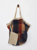 LOVESTITCH Large Reversible Canvas Tote Bag with Navy Plaid Interior