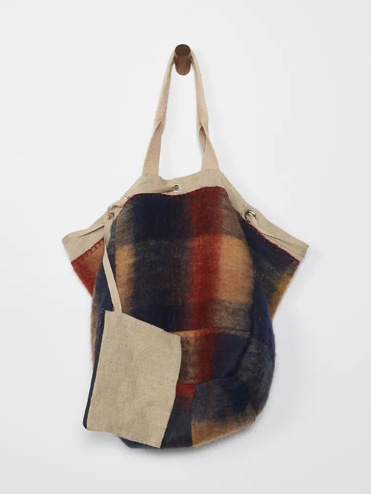 LOVESTITCH Large Reversible Canvas Tote Bag with Navy Plaid Interior