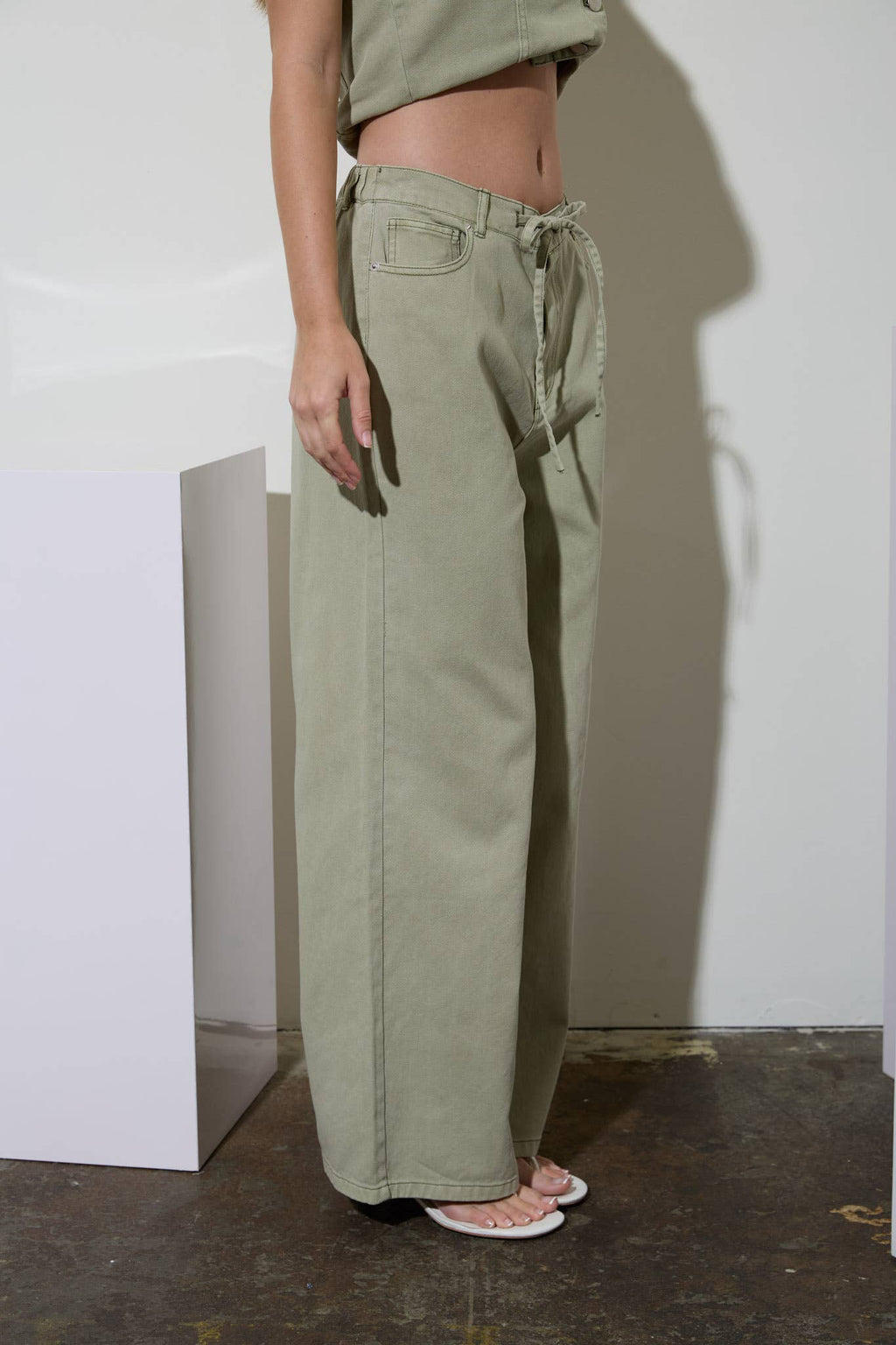 Drawstring Cream Denim Pants