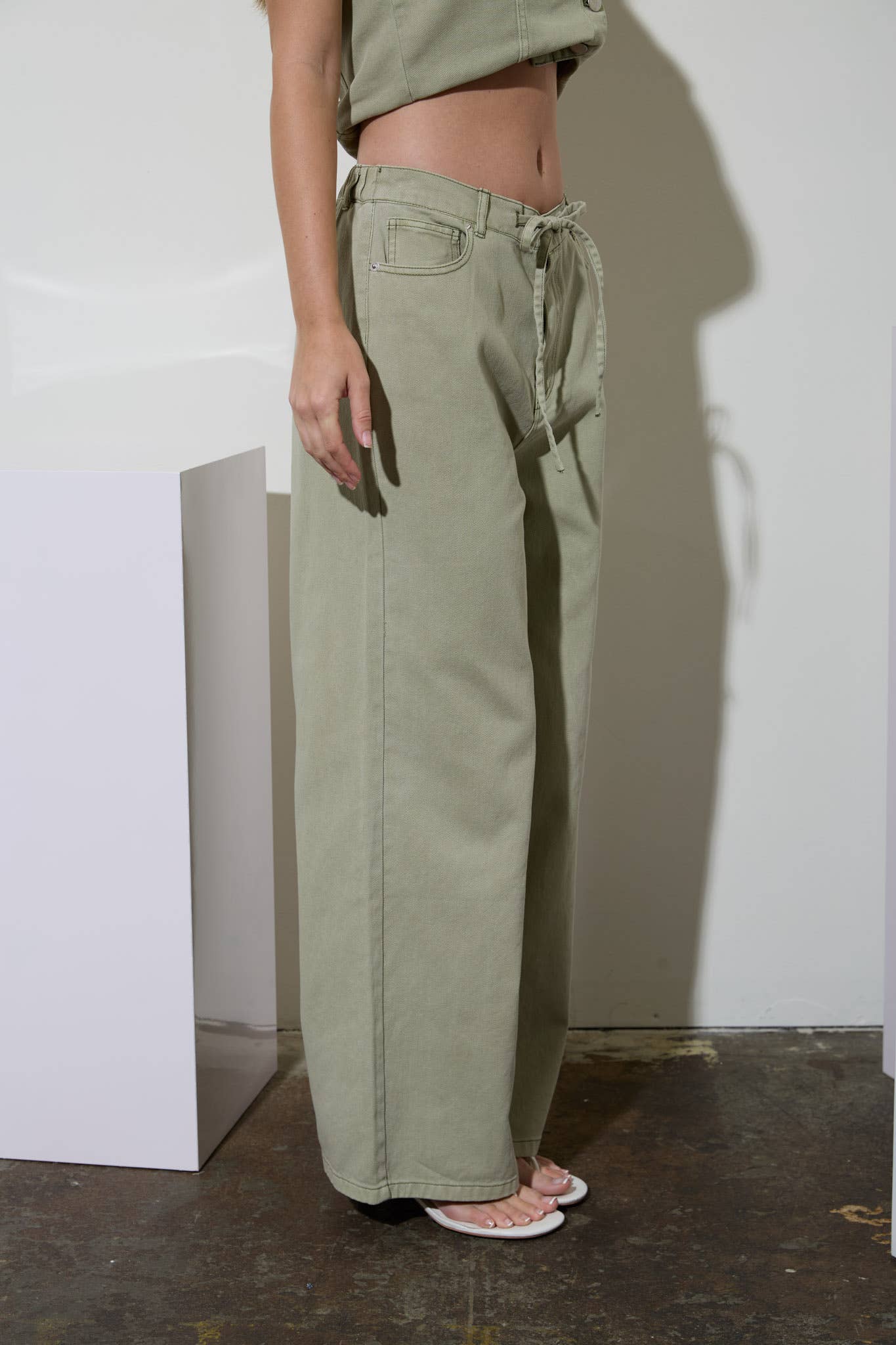 Drawstring Cream Denim Pants