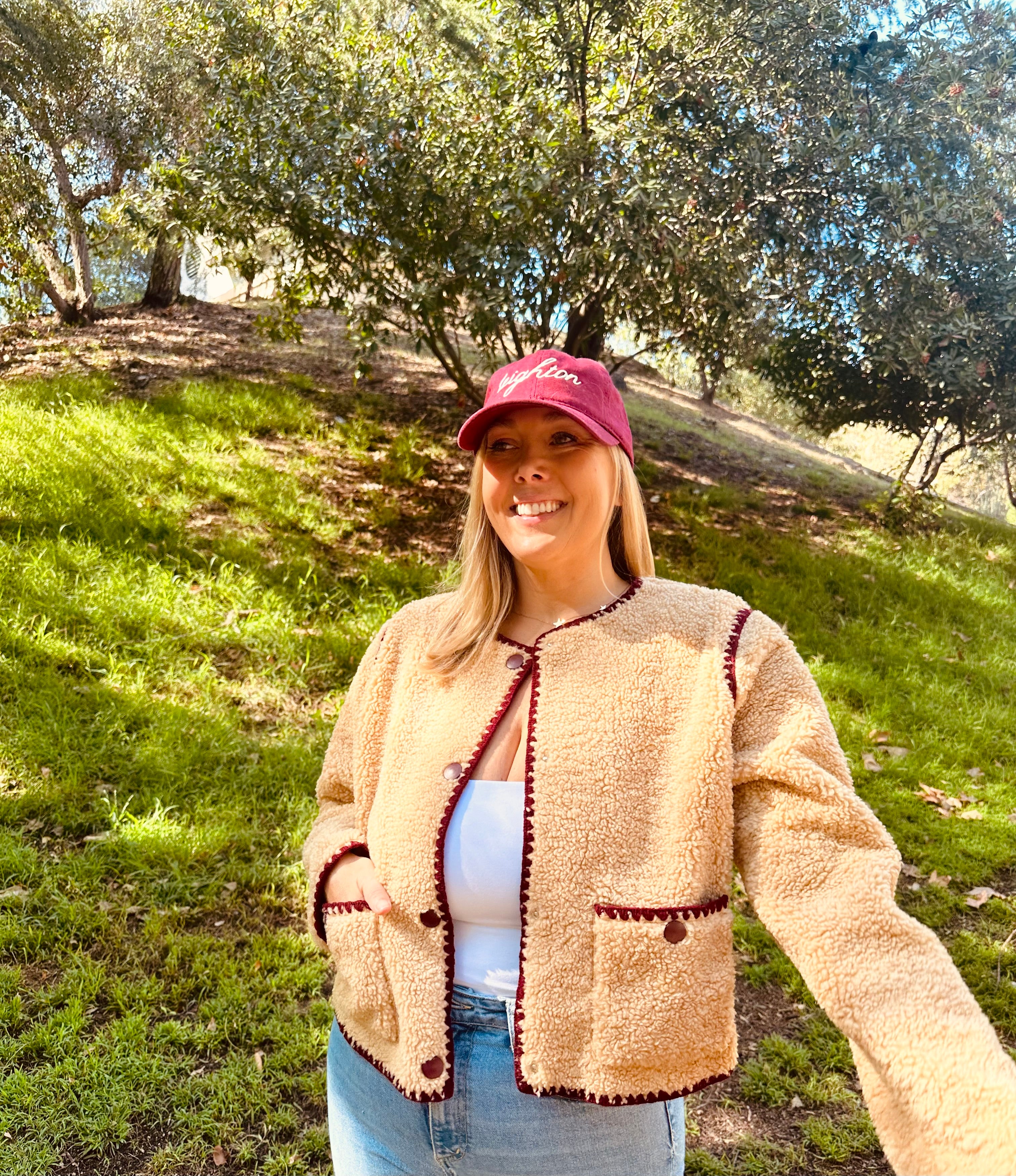 SKIES ARE BLUE Sherpa Jacket with Contrast Stitch