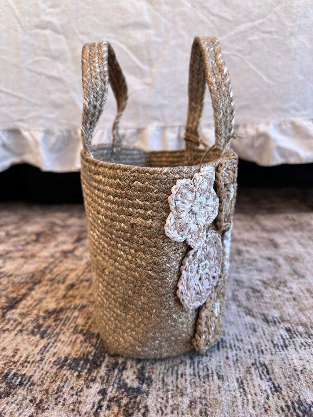 Small Floral Tote Bag with Tassel