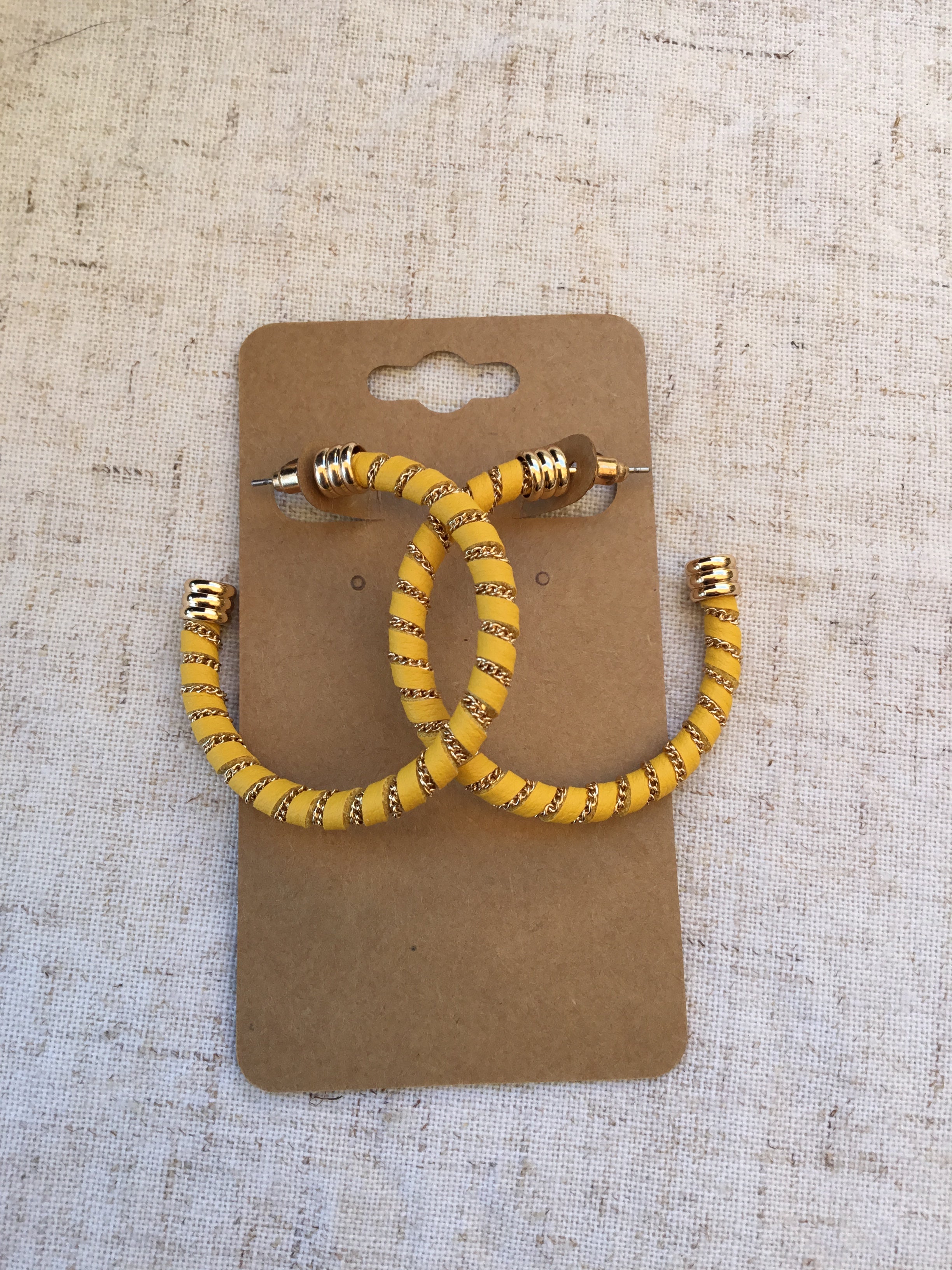 Yellow Chain Wrapped Hoop Earrings