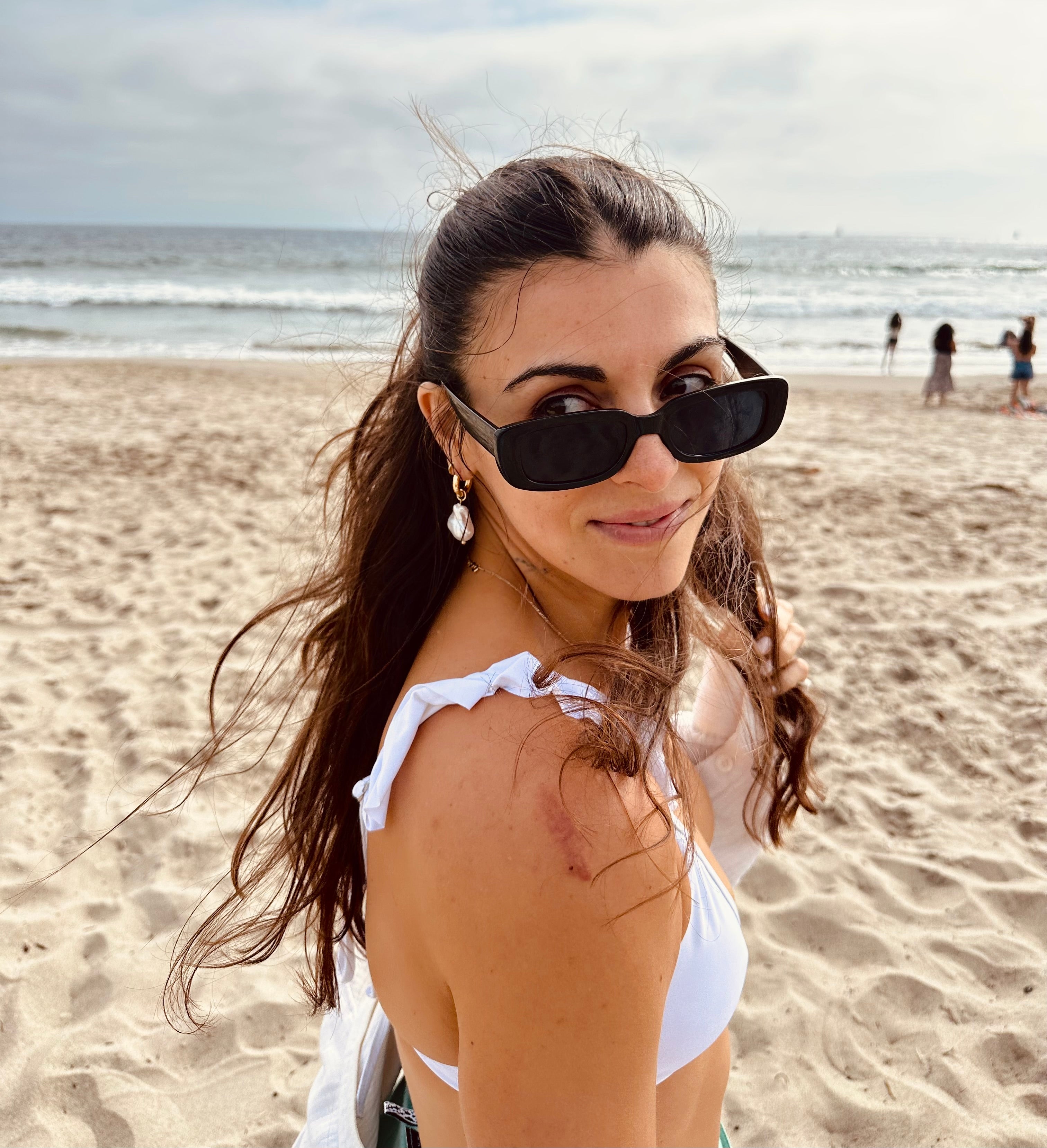 Gold Dangle Drop Faux Baroque Pearl Earrings