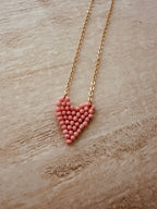 Lilly Beaded Heart Pendant Necklace