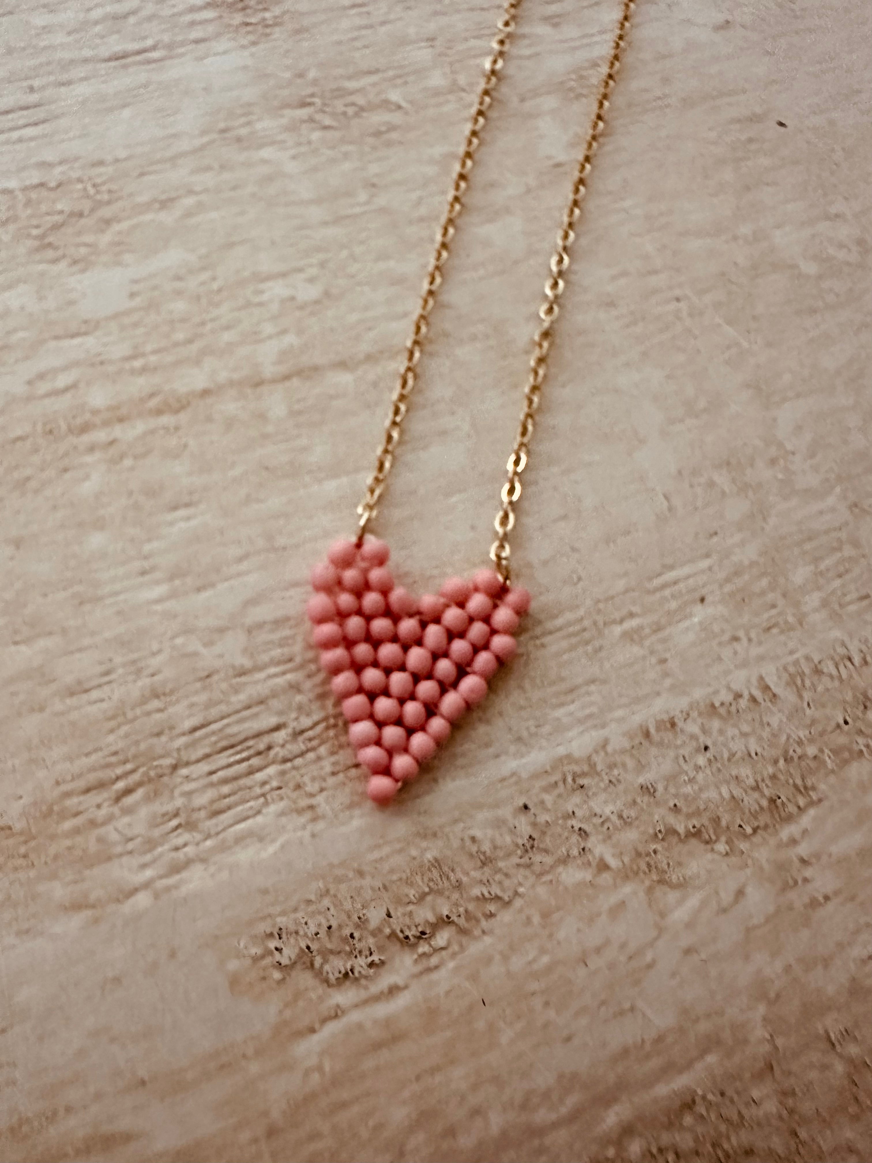 Lilly Beaded Heart Pendant Necklace