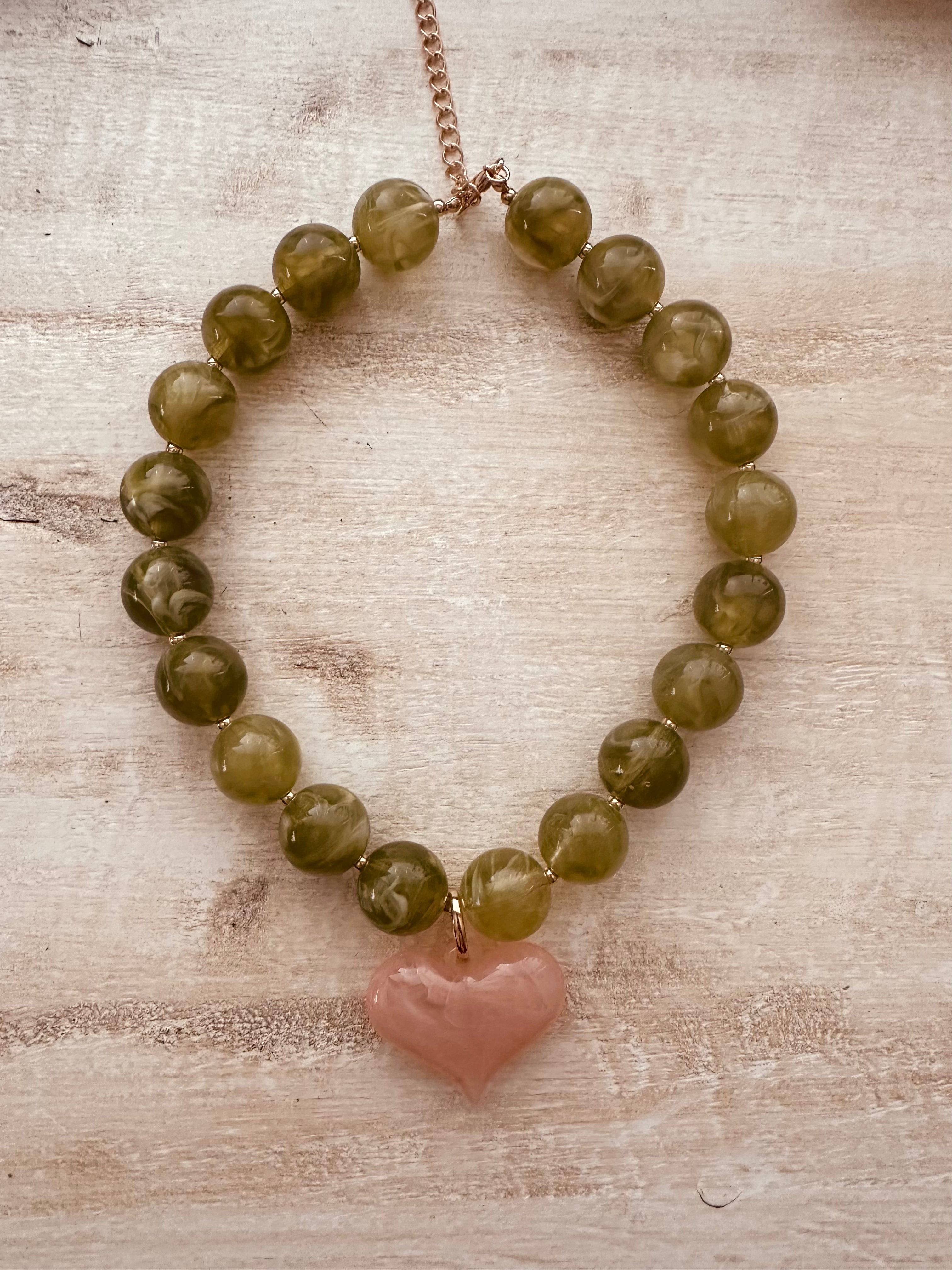Olivia Large Beaded Heart Pendant Necklace