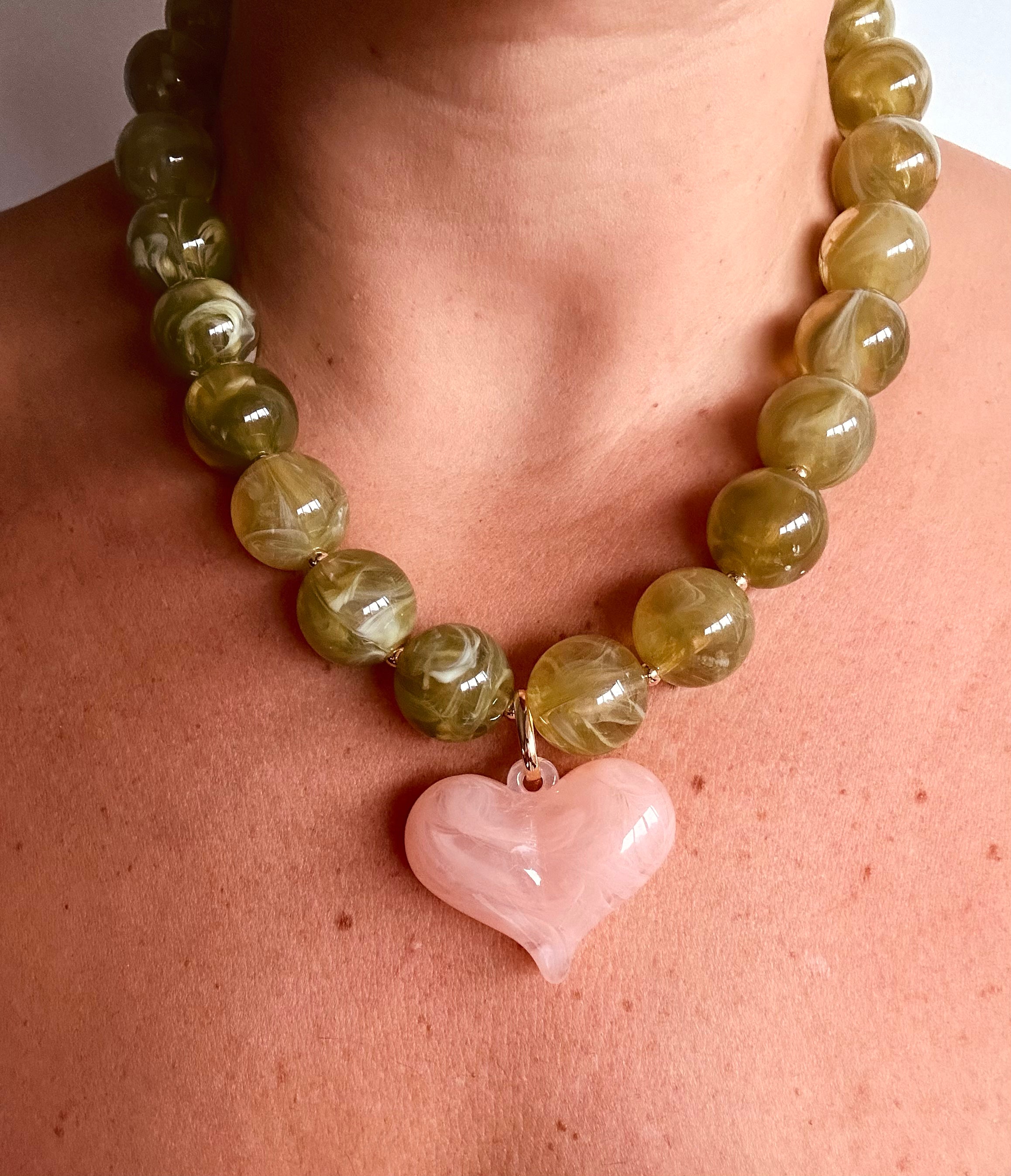 Olivia Large Beaded Heart Pendant Necklace