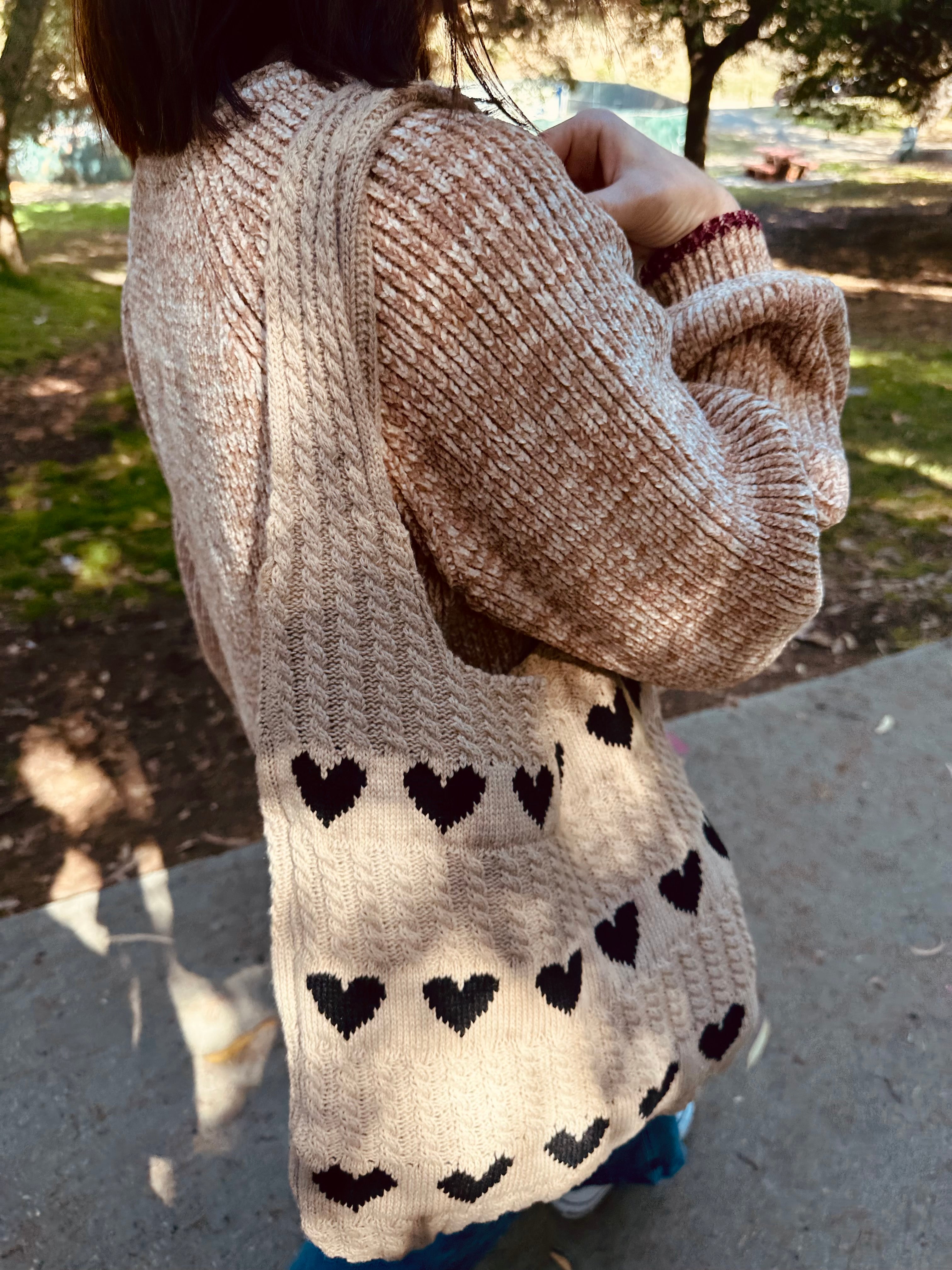 Knitted Heart Tote