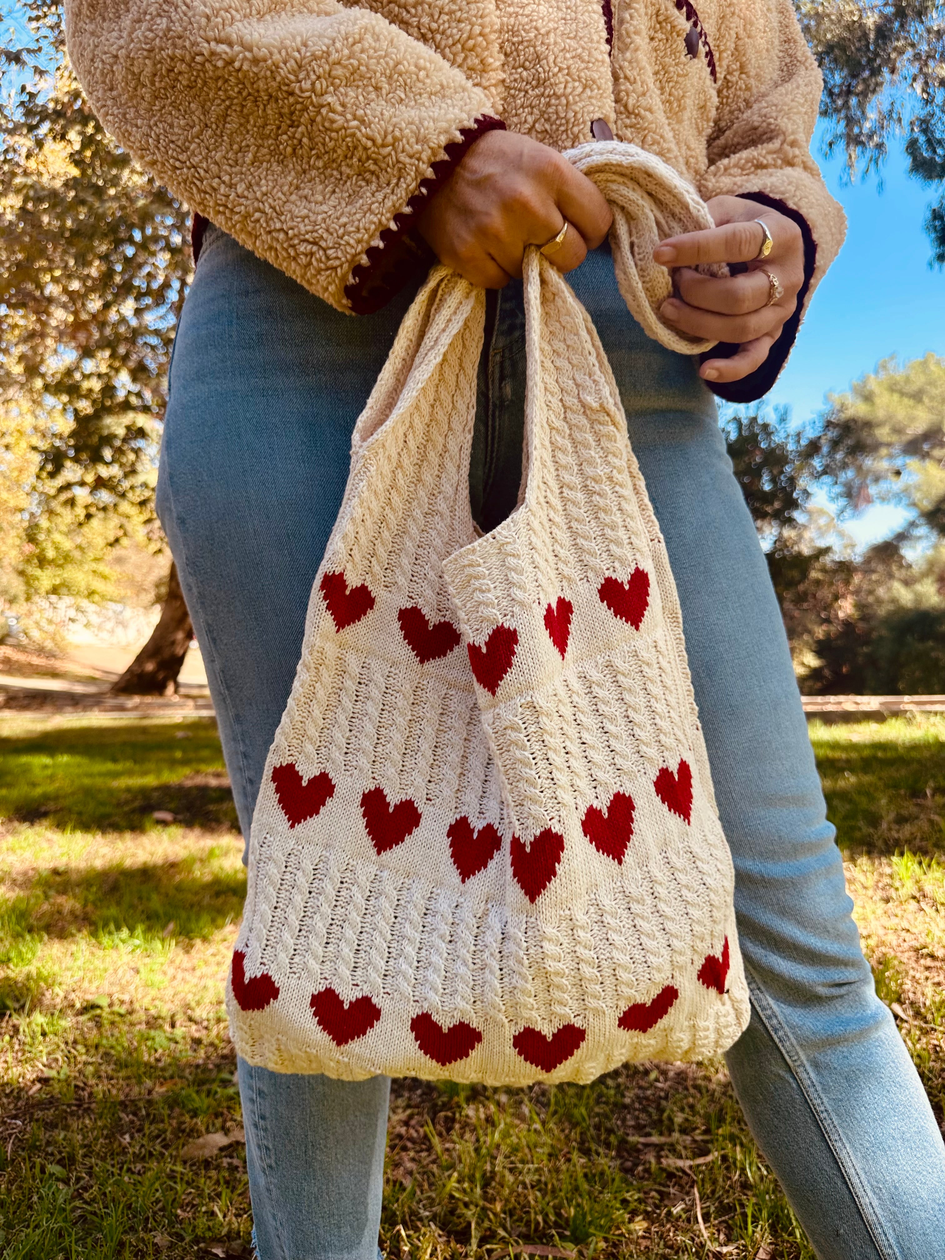 Knitted Heart Tote