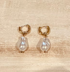 Gold Dangle Drop Faux Baroque Pearl Earrings