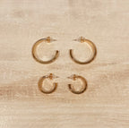 Medium Ribbed Gold Hoop Earrings