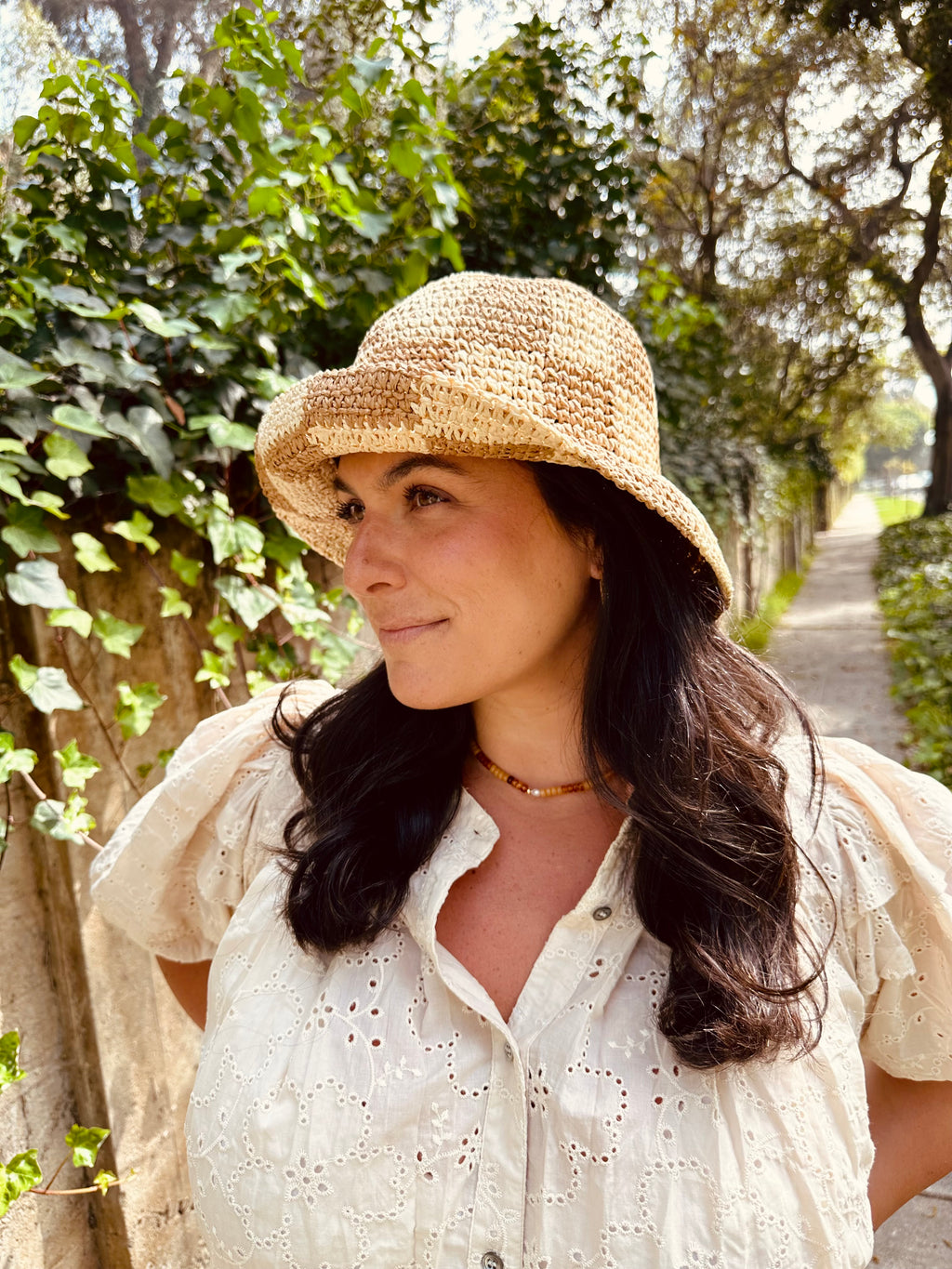 Straw Checkered Bucket Hat