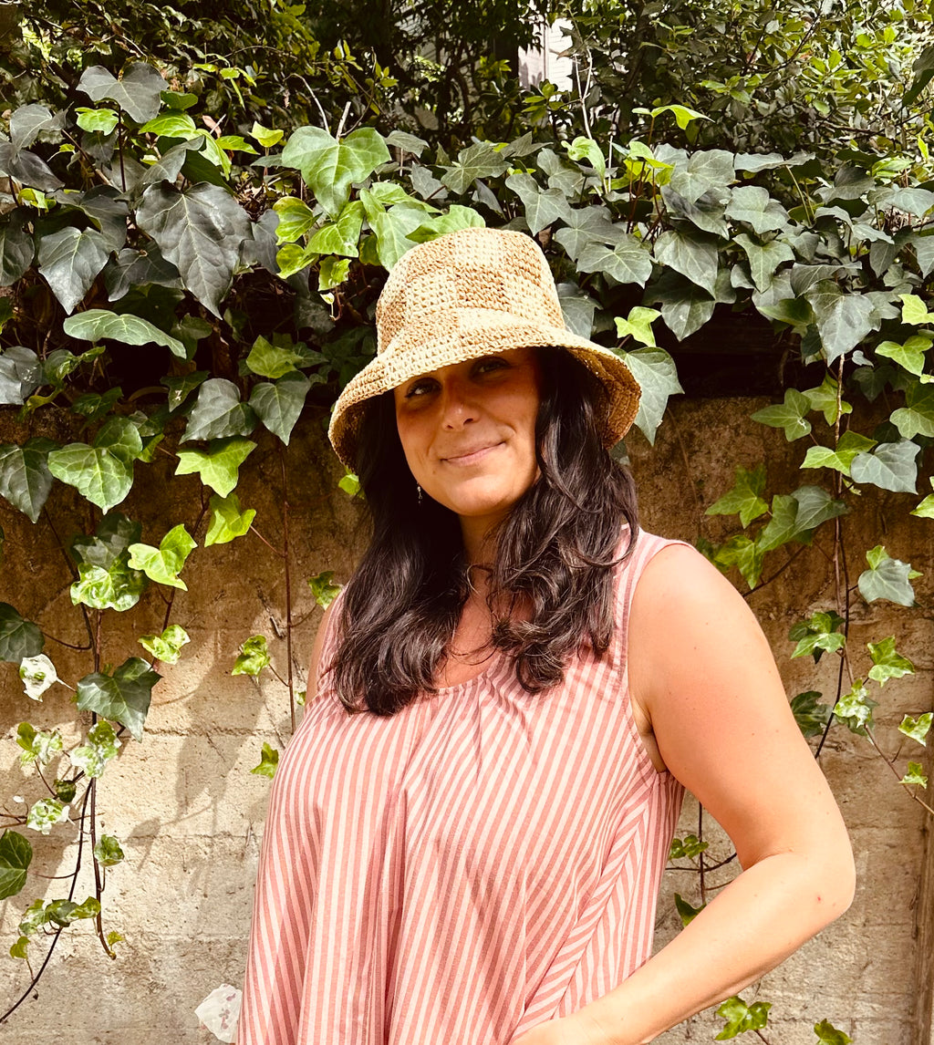 Straw Checkered Bucket Hat