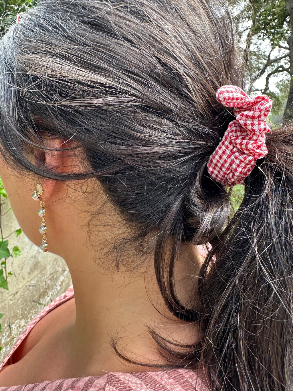 Gingham Bow Hair Scrunchie
