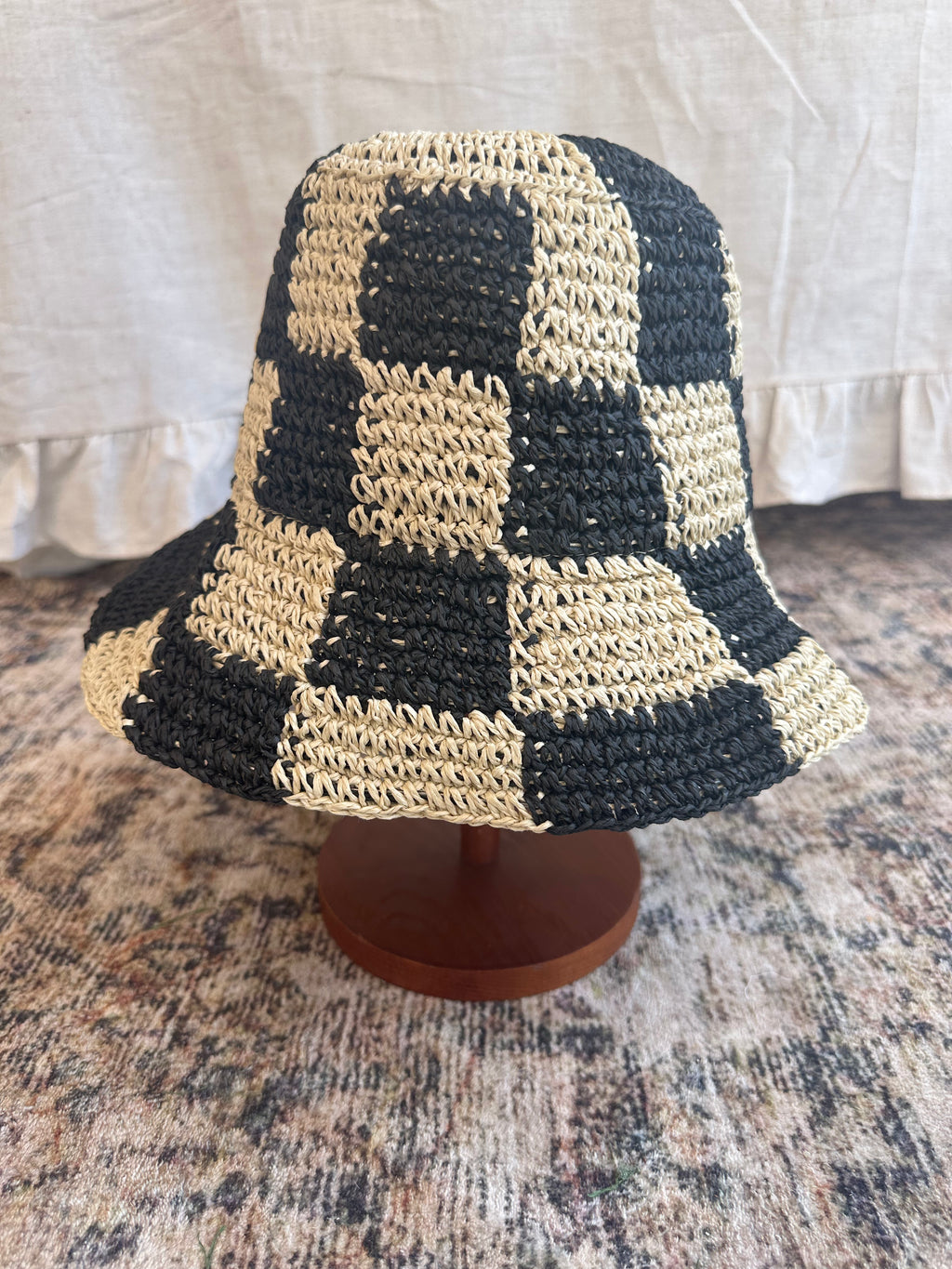 Straw Checkered Bucket Hat
