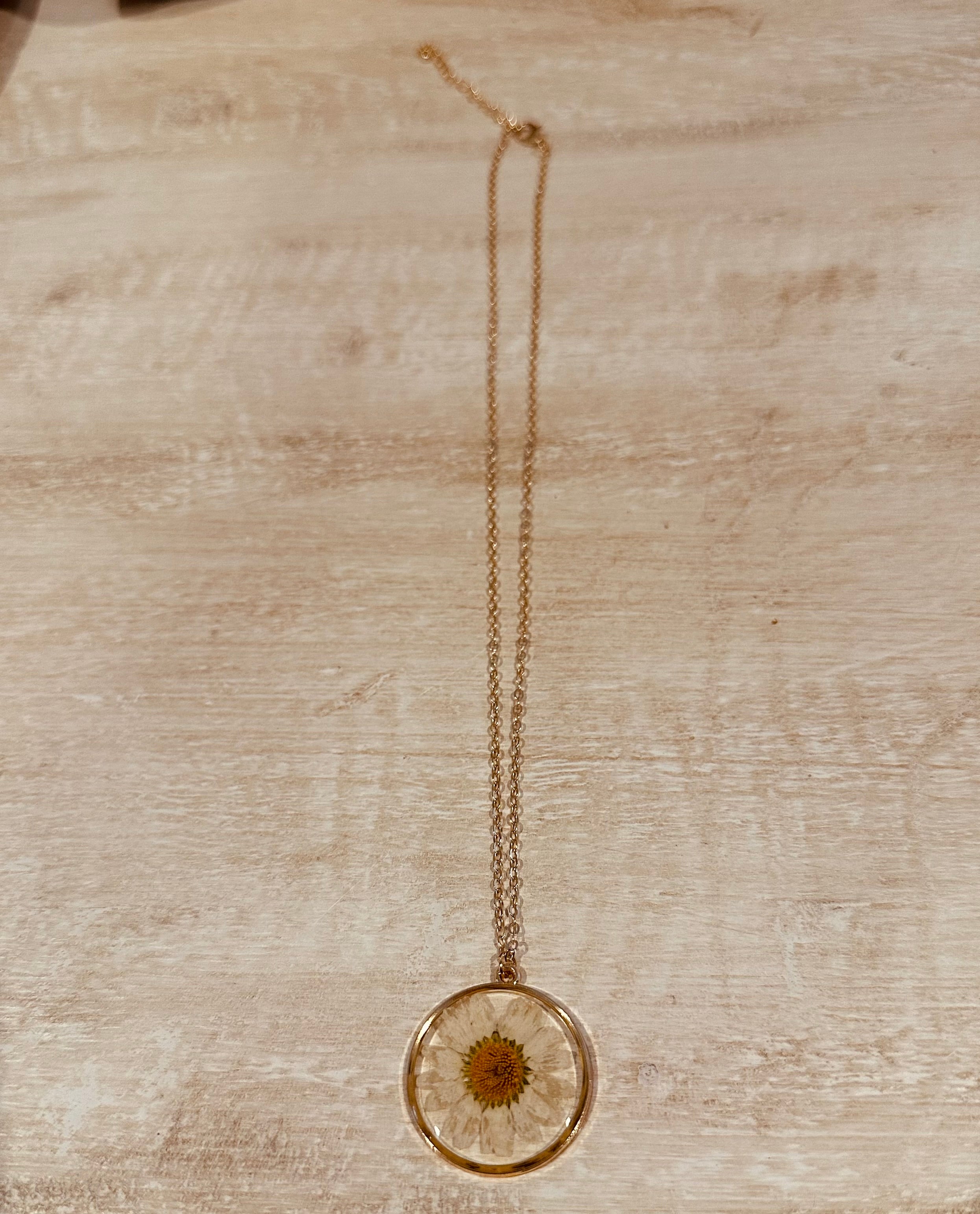 Pressed Daisy Pendant Necklace