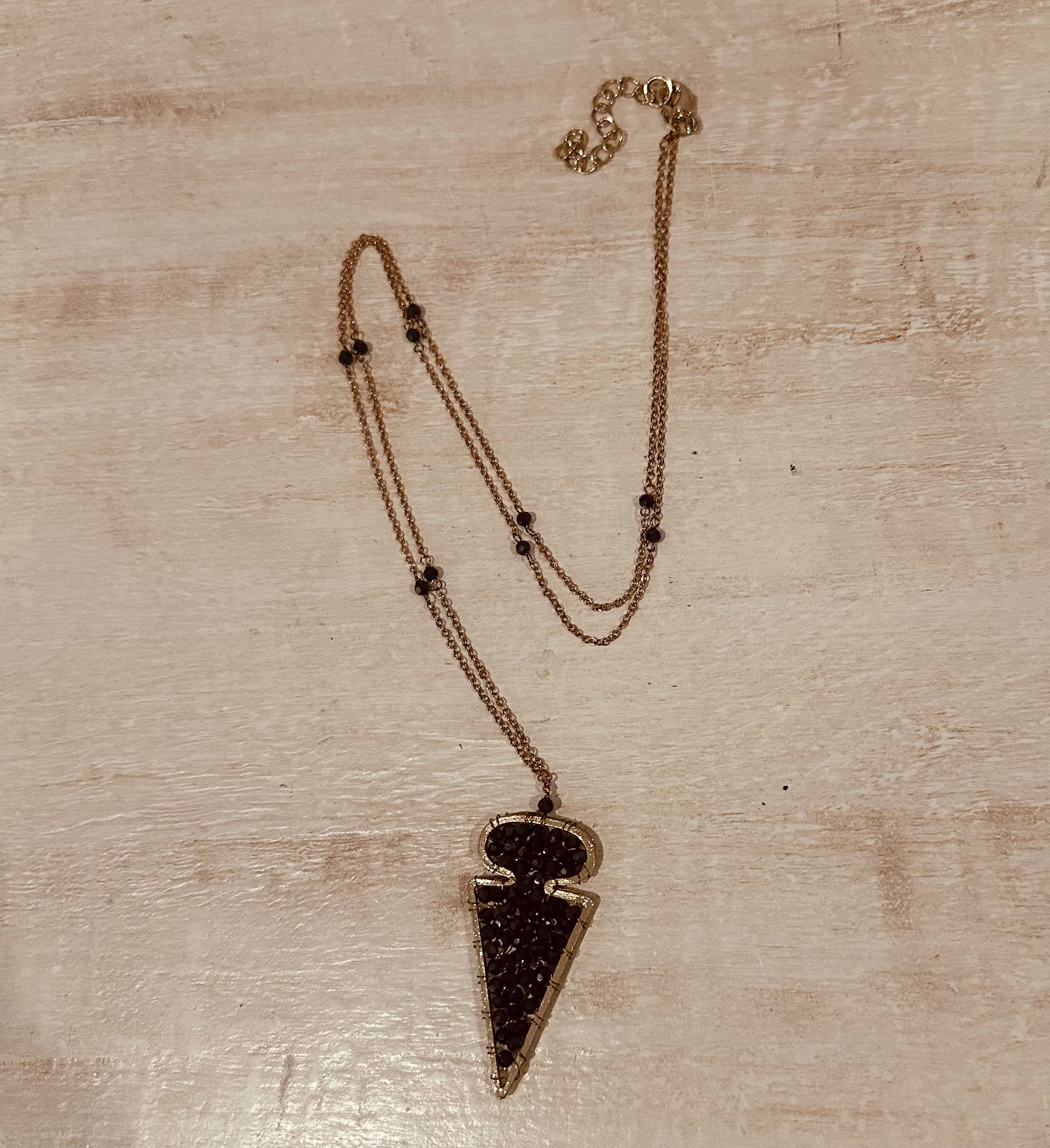 Long Beaded Arrowhead Pendant Necklace