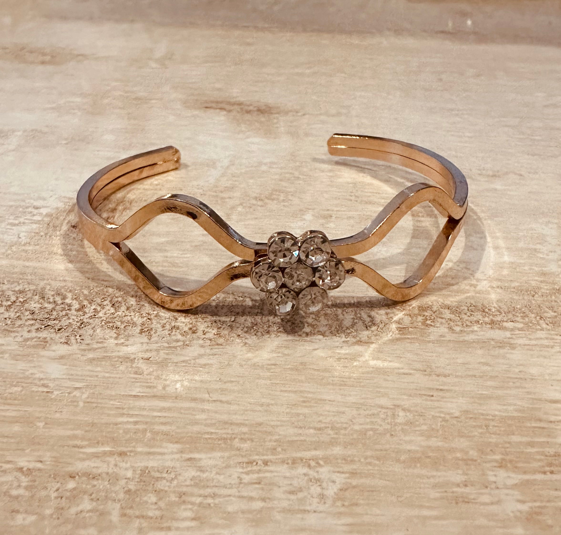 Rosegold Crystal Flower Wave Cuff Bracelet